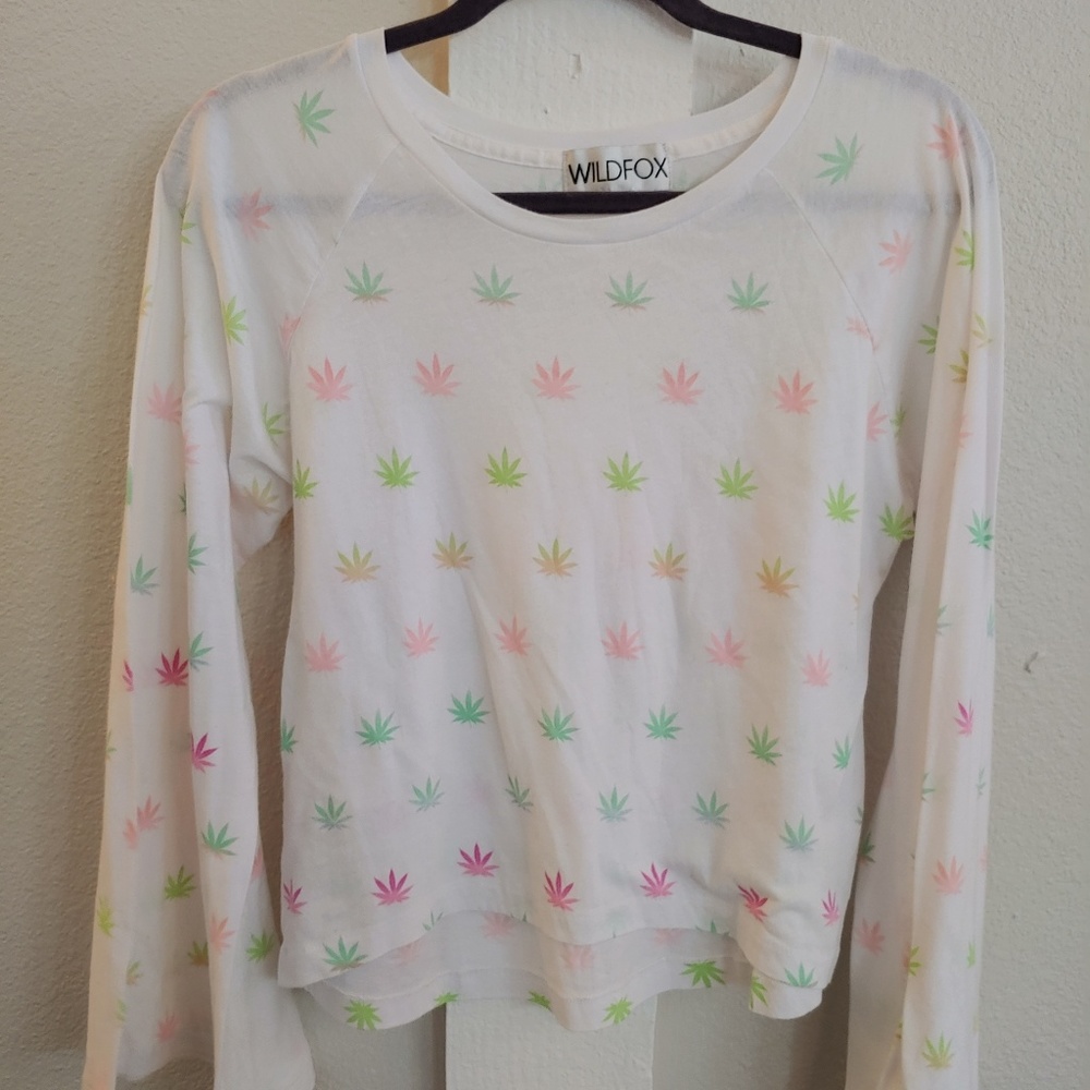 Wildfox Marijuana Leaf Top Bell sleeves Size XS